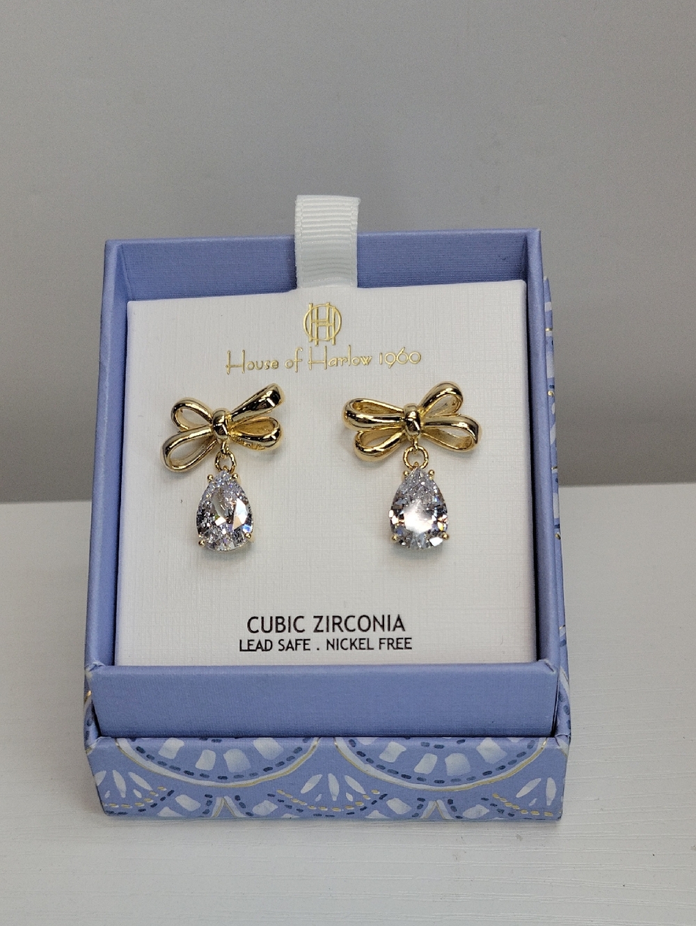 House of Harlow Gold Bow Teardrop Cubic Zirconia Earrings - Clear
